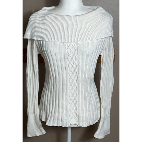 Dressbarn Ivory Sweater Glam Boat Neck Cotton Textured Night Out Holiday Women M - Picture 11 of 11